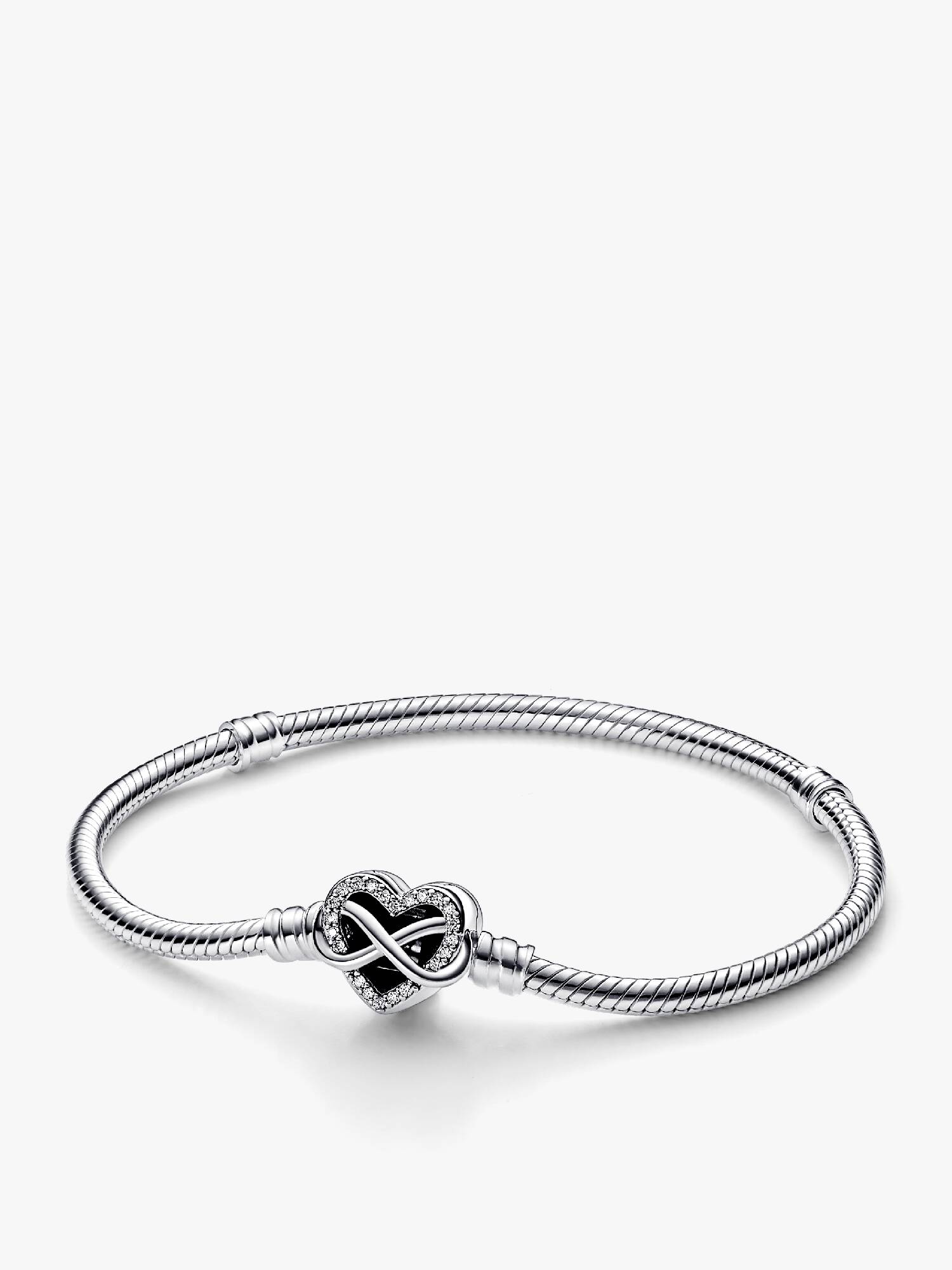 Bracciale Pandora Moments con maglia snake e chiusura a cuore con infinito scintillante