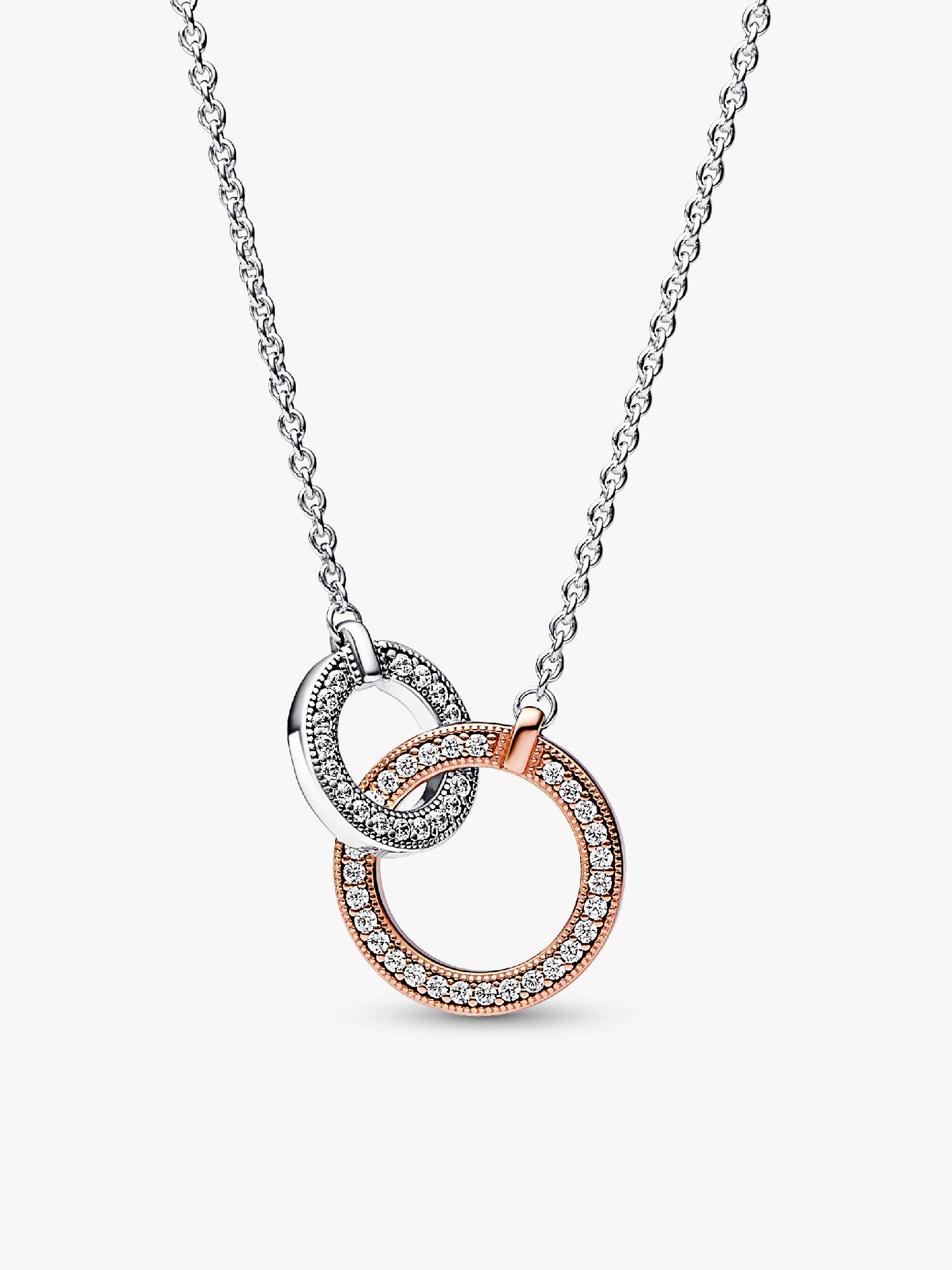 Collana Cerchi Intrecciati Bicolore e Pavè