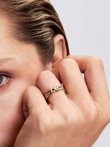 Anello Catena Maglia Cubana con Cuore