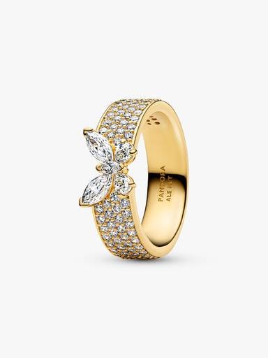 Anello Fascia Pavè con Farfalla Luminosa