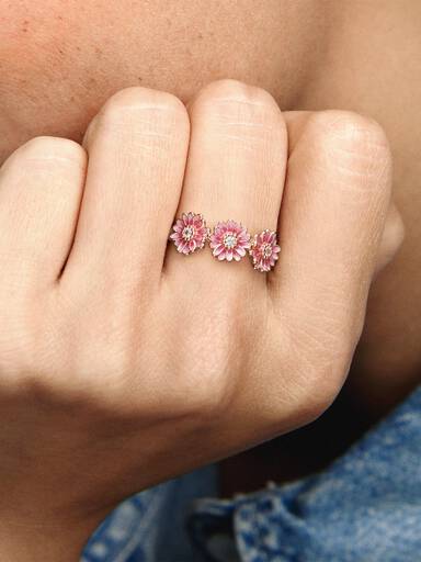 Anello Tris di Margherite Rosa