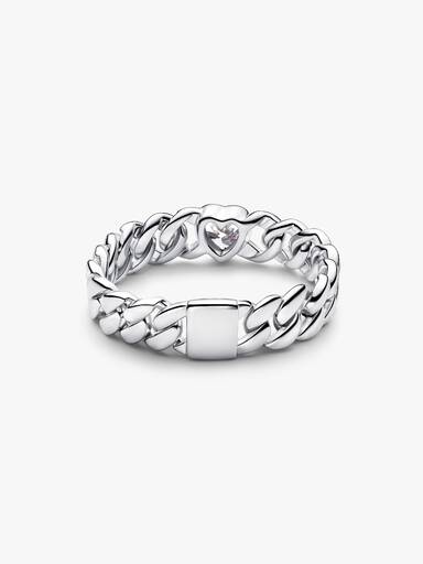 Anello Catena Maglia Cubana con Cuore