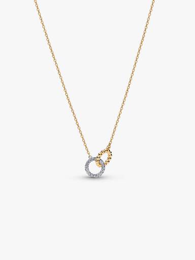 Collana Cerchi Intrecciati Sfere e Pavé