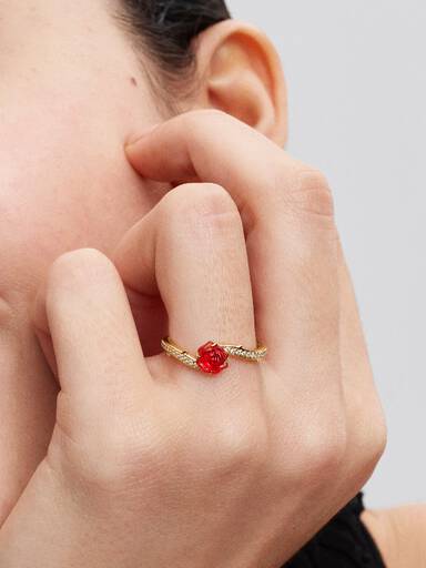 Disney, La Bella e La Bestia, Anello Rosa Incantata Vetro di Murano
