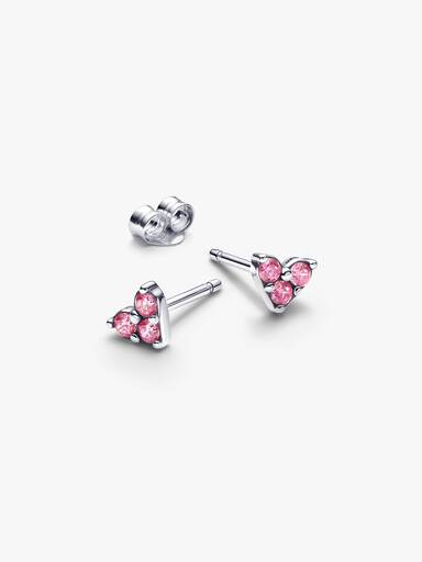 Orecchini Cuori con Tre Pietre Rosa