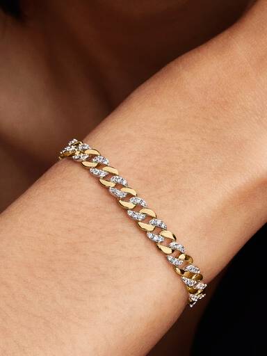 Bracciale Catena Maglia Cubana Bicolore con Pavè