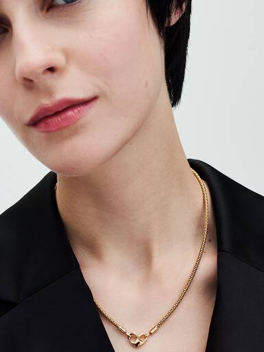Collana Maglia Geometrica con Chiusura Moschettone a Cuore
