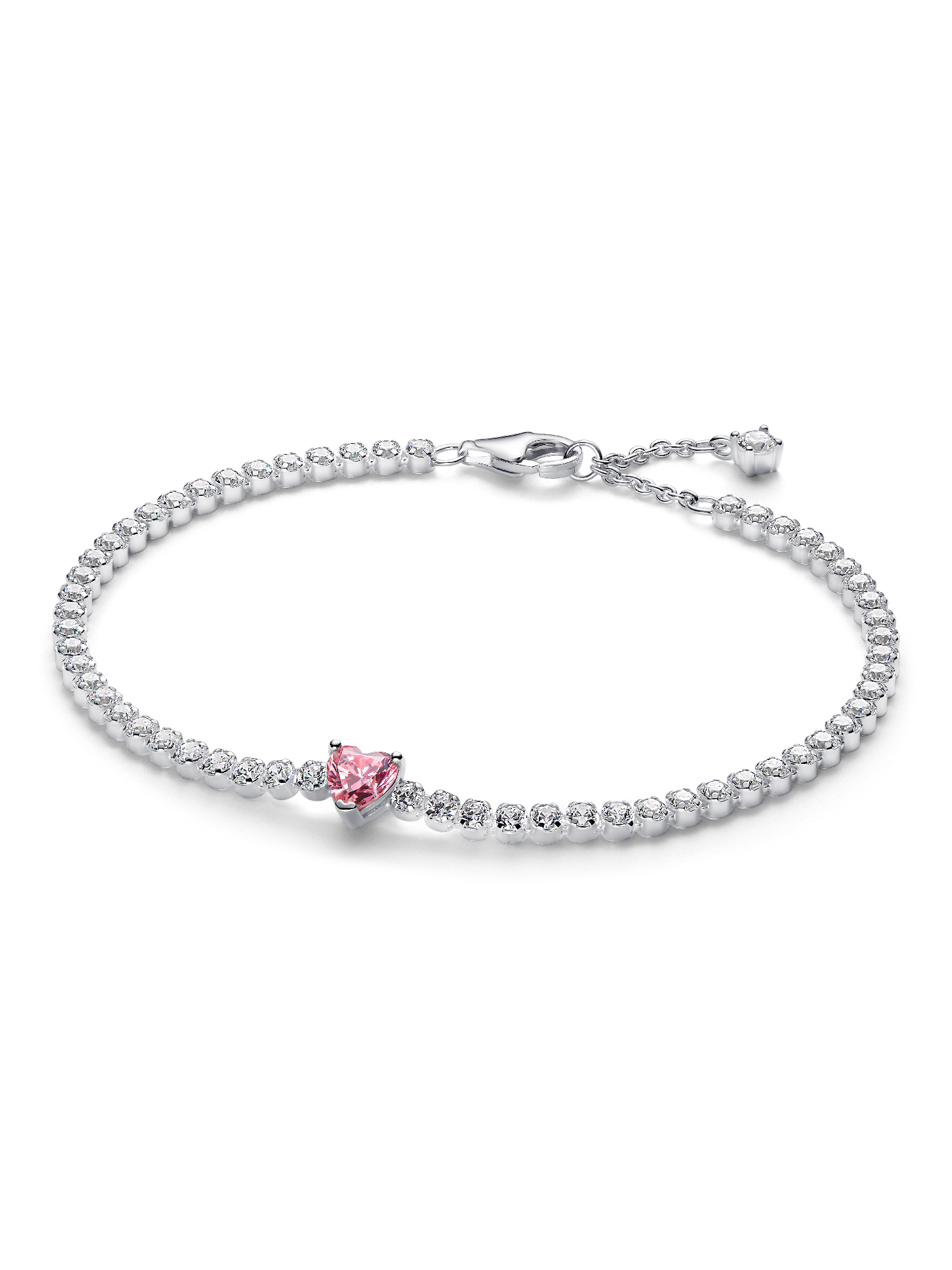 Bracciale tennis scintillante con cuore rosa