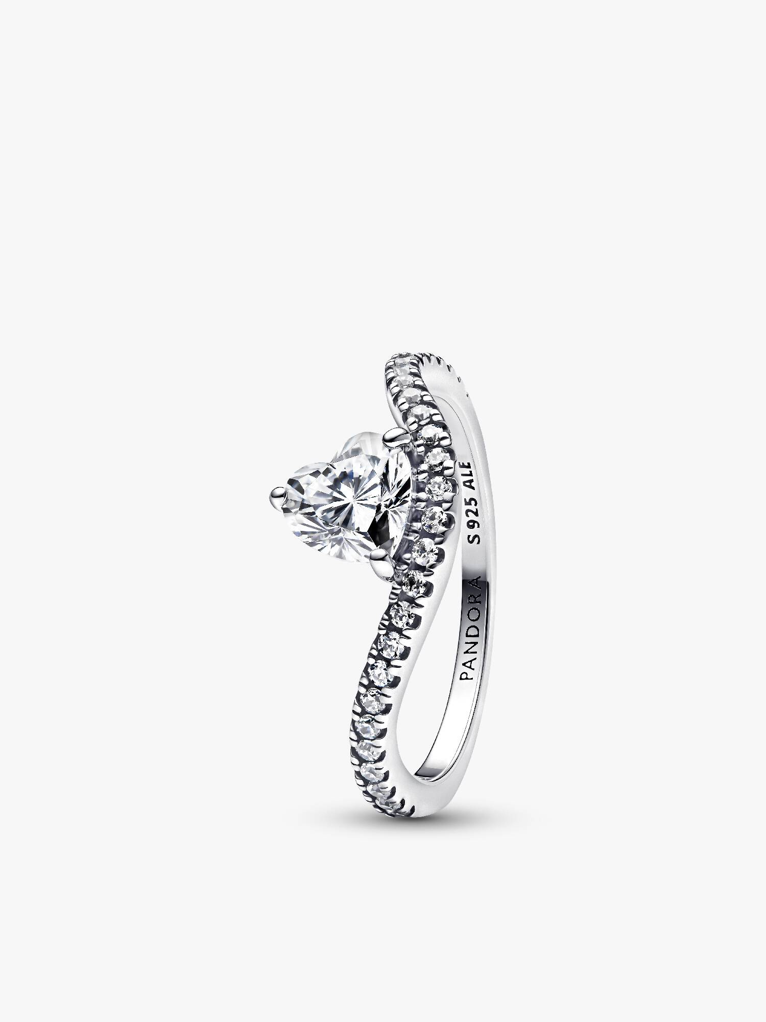 Anello Onda con Cuore Luminoso e Pavè
