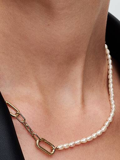 Collana Maglia Link Slim con Perle d’Acqua Dolce Coltivate Pandora ME