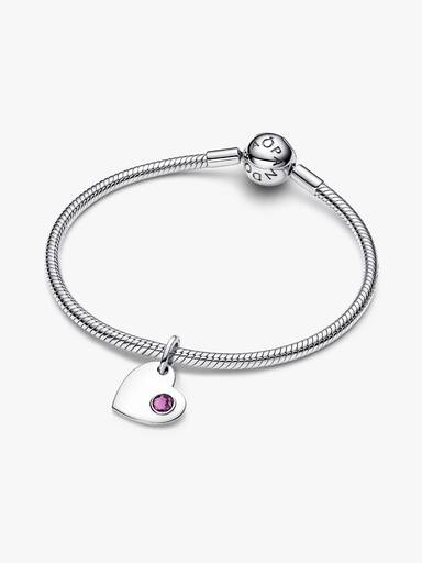 Charm Pendente Cuore con Pietra Viola Febbraio da incidere