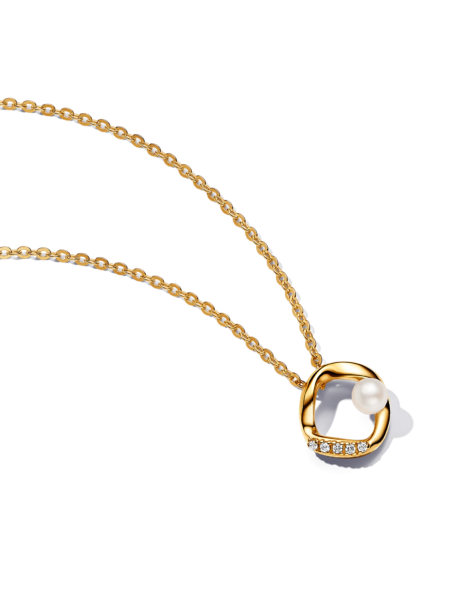 Collana Cerchio Linea Sinuosa con Perla d'Acqua Dolce Coltivata e Pavè