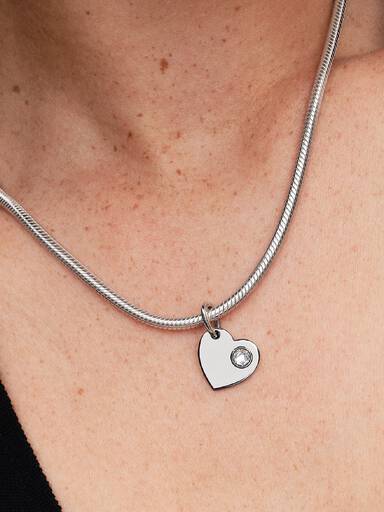 Charm Pendente Cuore con Pietra Bianca Aprile da incidere