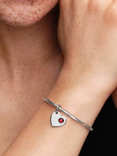 Charm Pendente Cuore con Pietra Rossa Scuro Gennaio da incidere
