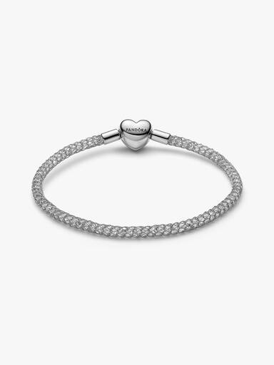Bracciale Maglia Mesh con pietre luminose e Chiusura a Cuore