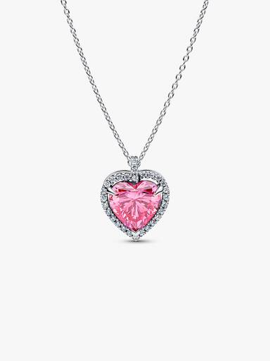 Collana Cuore in Rilievo Rosa Grande