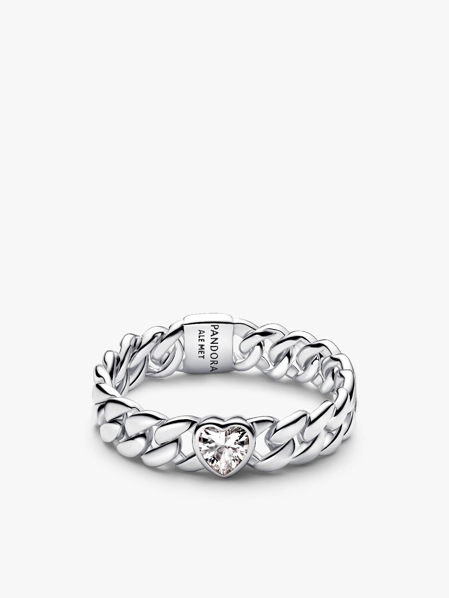 Anello Catena Maglia Cubana con Cuore