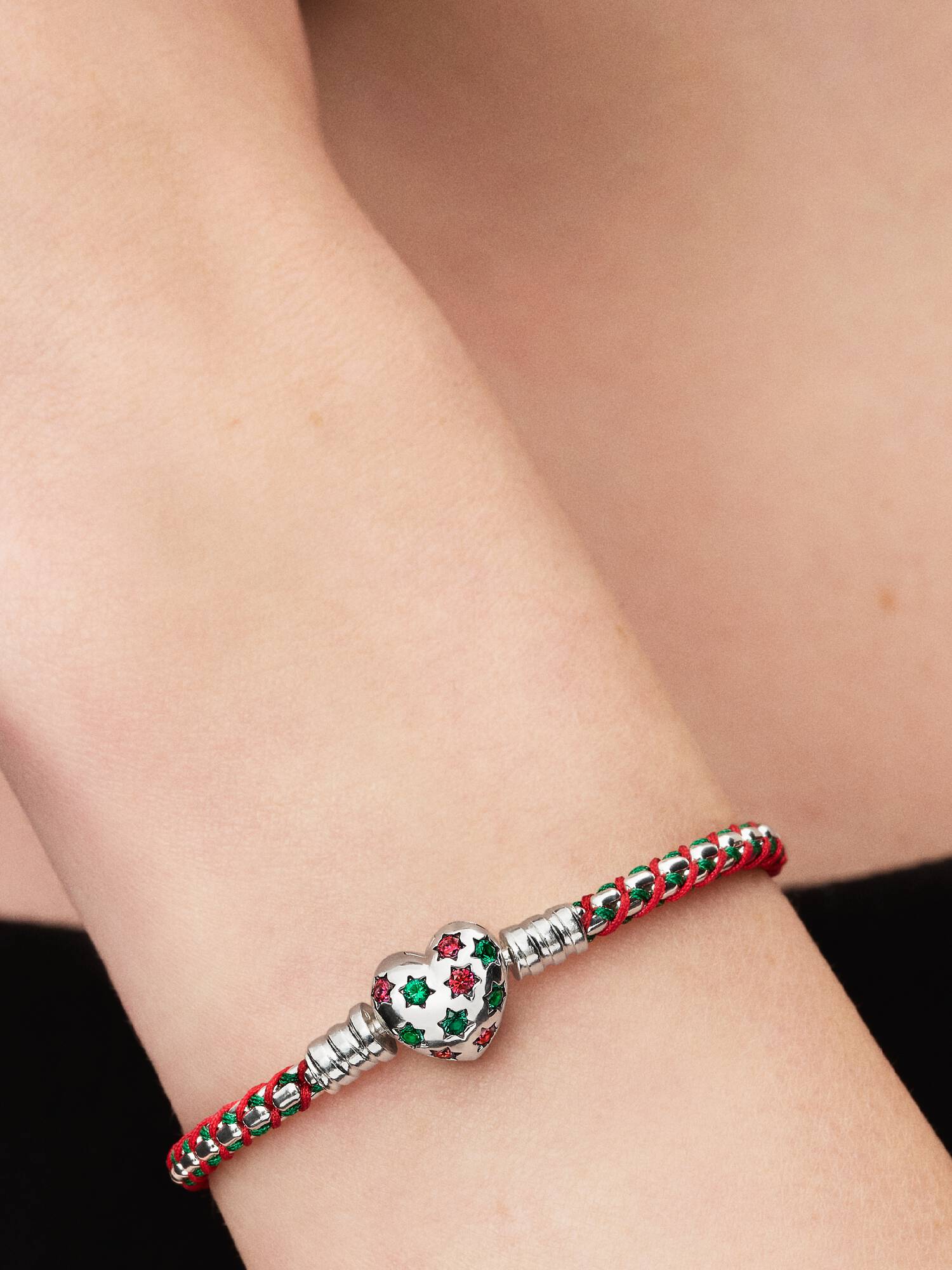 Bracciale Intreccio Tessuto Verde e Rosso