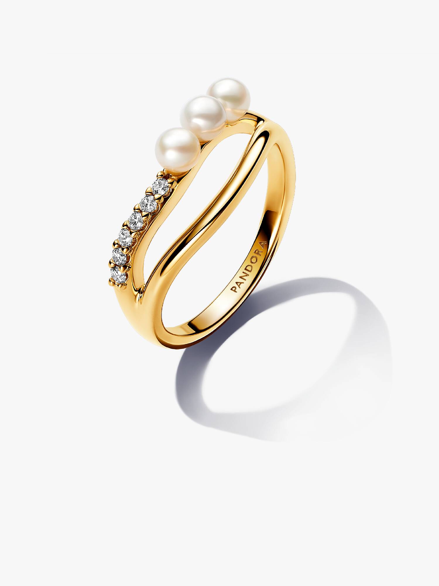 Anello Linea Sinuosa con Perle d’Acqua Dolce Coltivate e Pavè