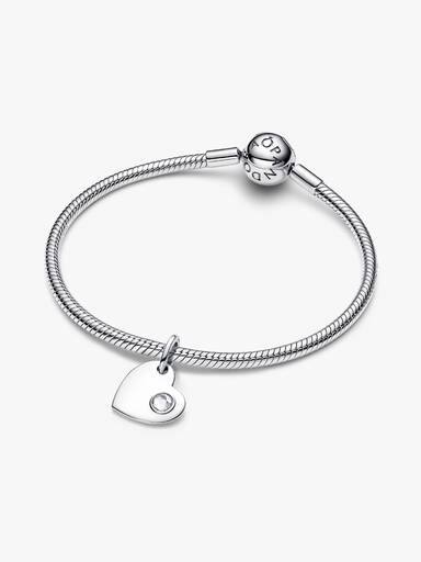 Charm Pendente Cuore con Pietra Bianca Aprile da incidere