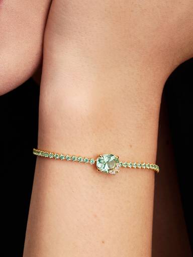 Bridgerton, Bracciale Tennis regolabile con Cristalli Verdi e Farfalla
