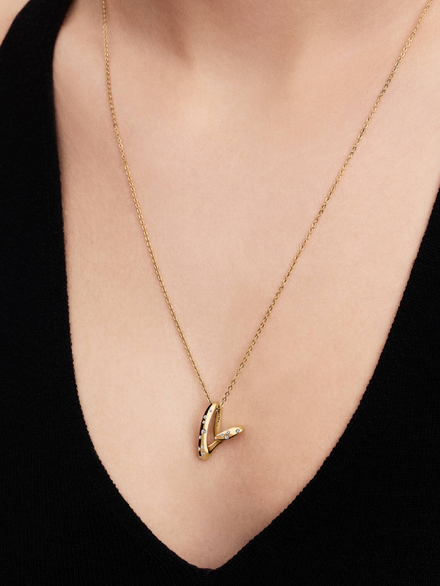 Collana Cuore Linea Sinuosa con Pietre Luminose