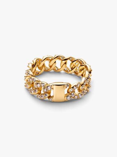Anello Catena Maglia Cubana Pavè