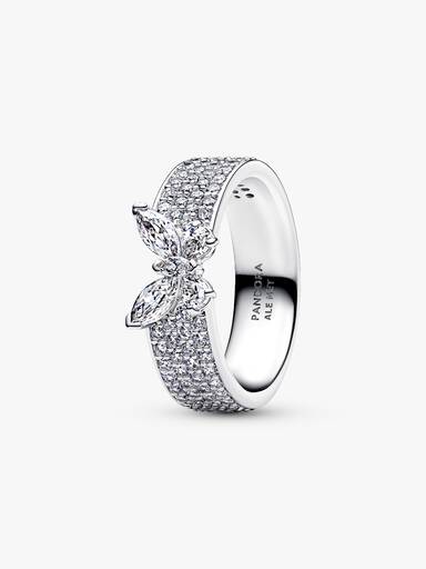 Anello Fascia Pavè con Farfalla Luminosa