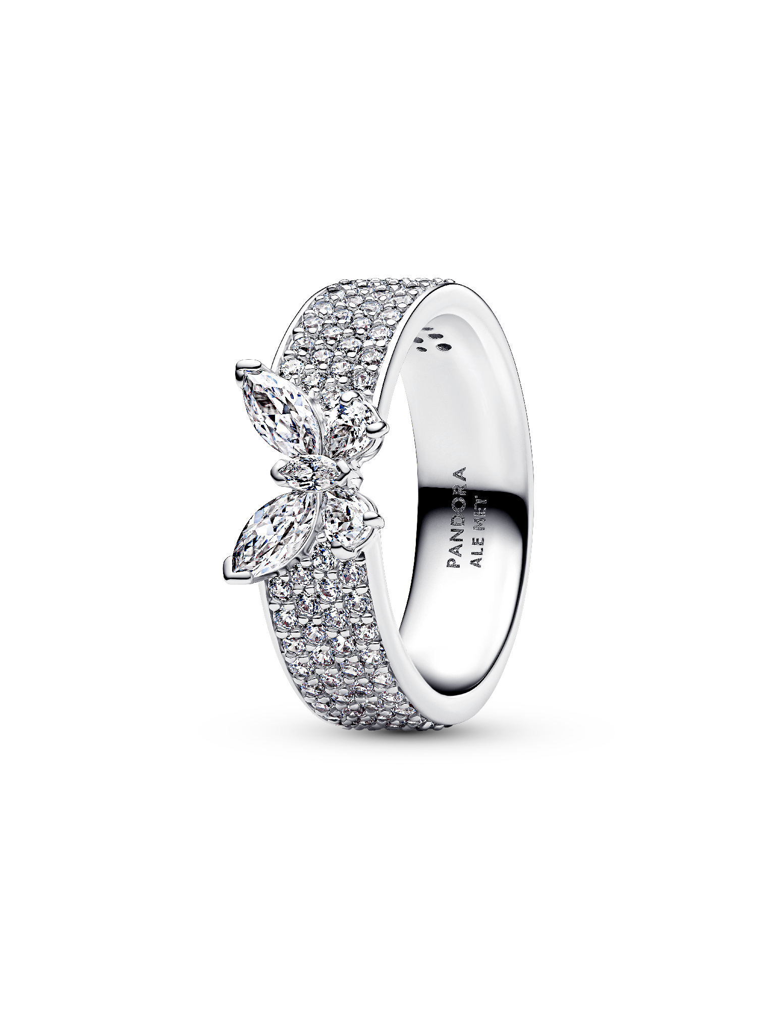 Anello Fascia Pavè con Farfalla Luminosa