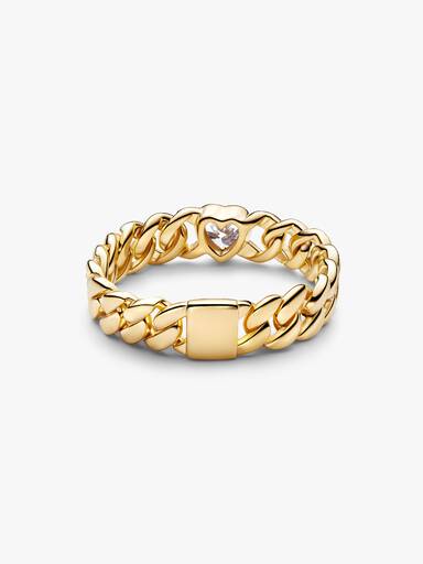 Anello Catena Maglia Cubana con Cuore