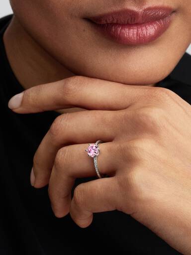 Anello Corona Scintillante Pietra Rosa