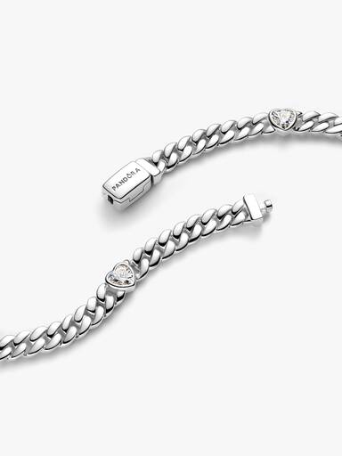 Bracciale Catena Maglia Cubana con Cuori