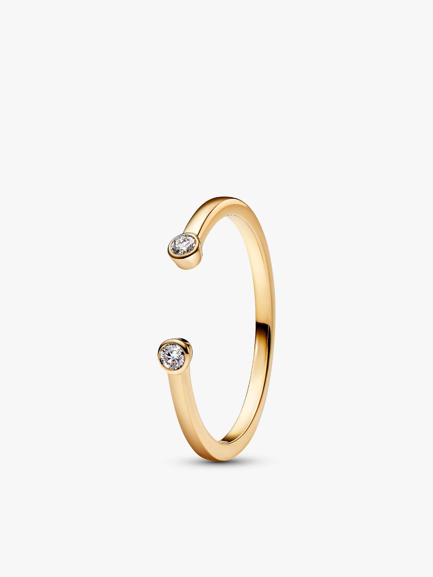 Anello Aperto Era in oro 14k con due diamanti creati in laboratorio