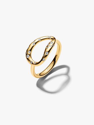 Anello Ovale Linea Sinuosa con Pietre Luminose