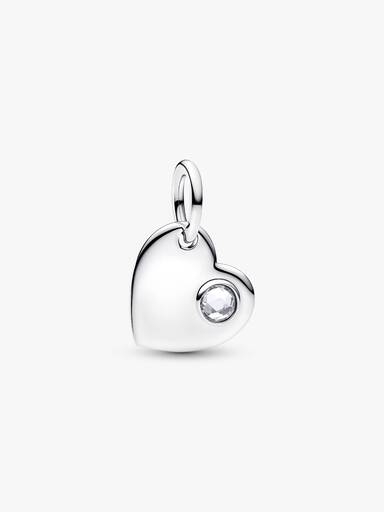 Charm Pendente Cuore con Pietra Bianca Aprile da incidere