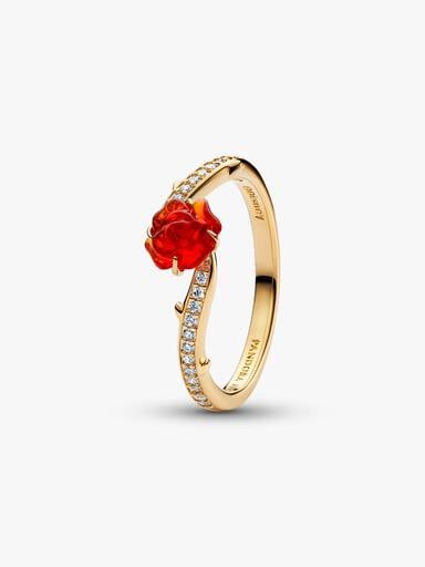 Disney, La Bella e La Bestia, Anello Rosa Incantata Vetro di Murano