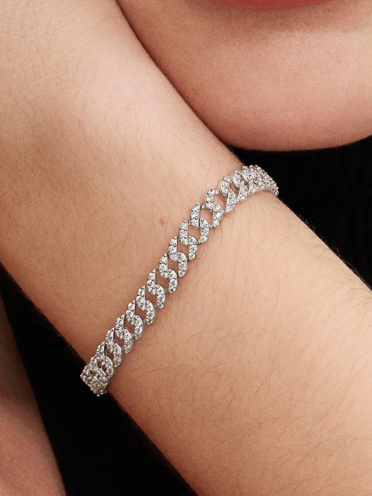 Bracciale Catena Maglia Cubana Pavè