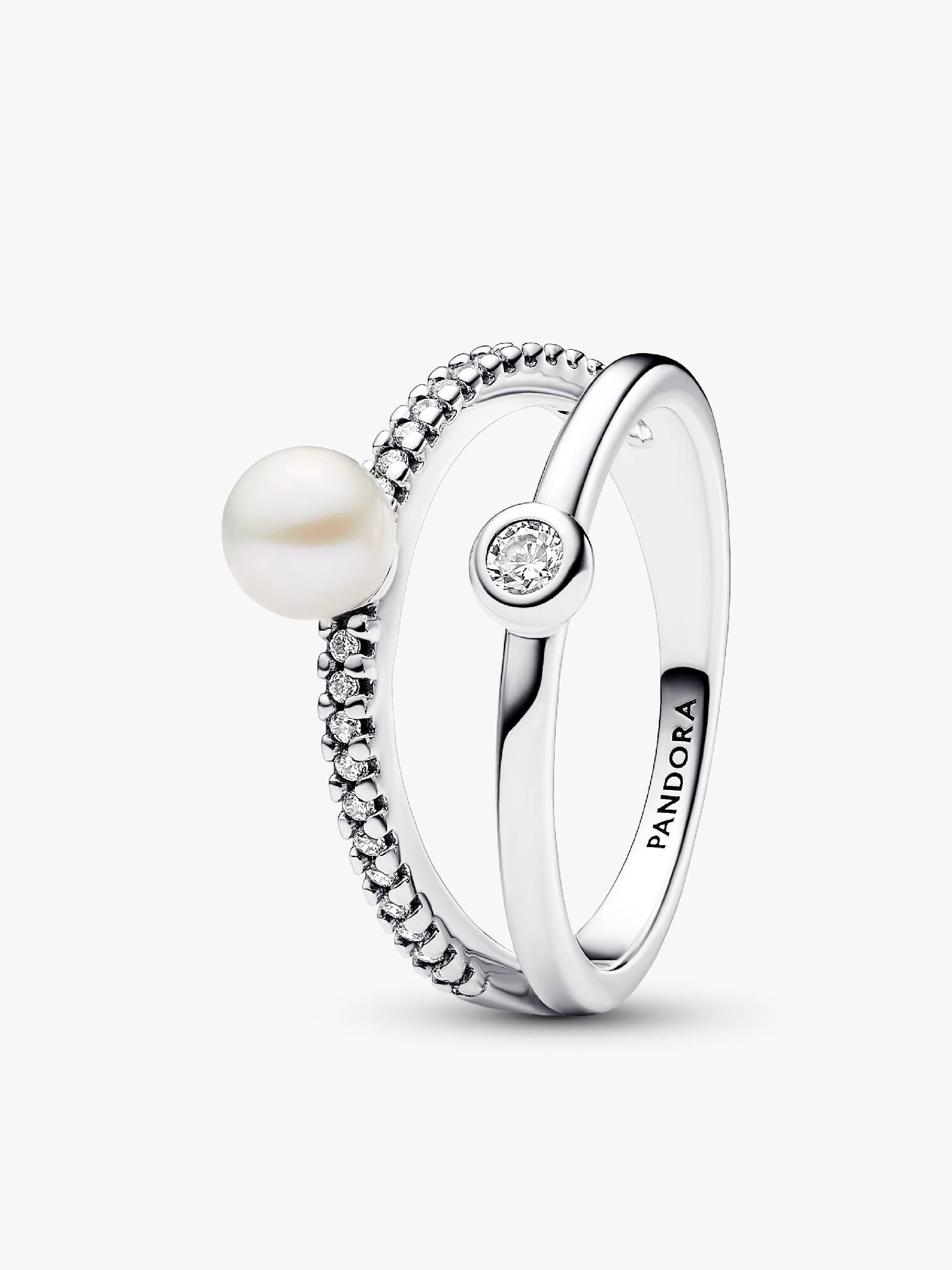 Anello Doppia Fascia con Perla d’Acqua Dolce Coltivata e Pavè