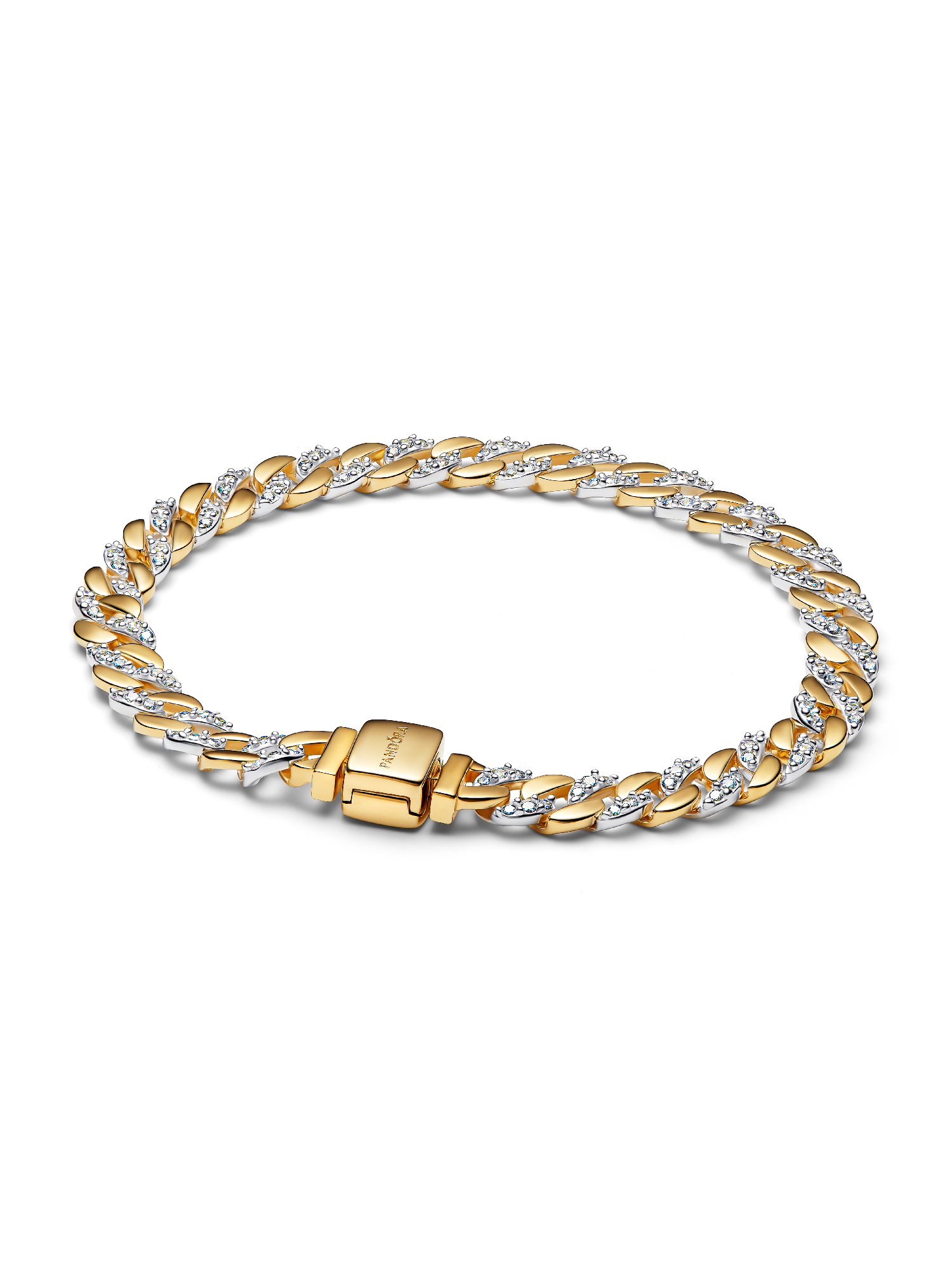 Bracciale Catena Maglia Cubana Bicolore con Pavè