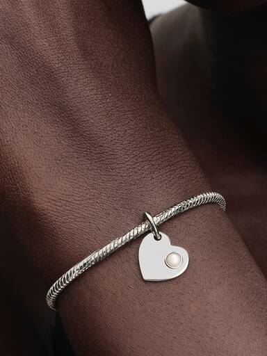 Charm Pendente Cuore con Pietra Bianca Madreperla Artificiale Giugno da incidere