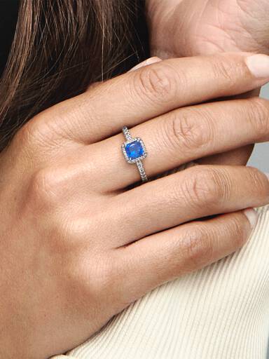 Anello Punto Luce Quadrato Blu