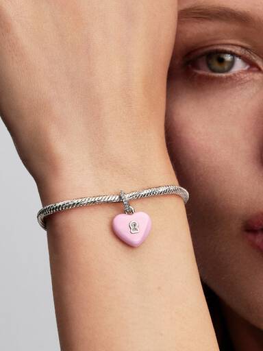 Charm Pendente Lucchetto Cuore Rosa "Yours" in ceramica