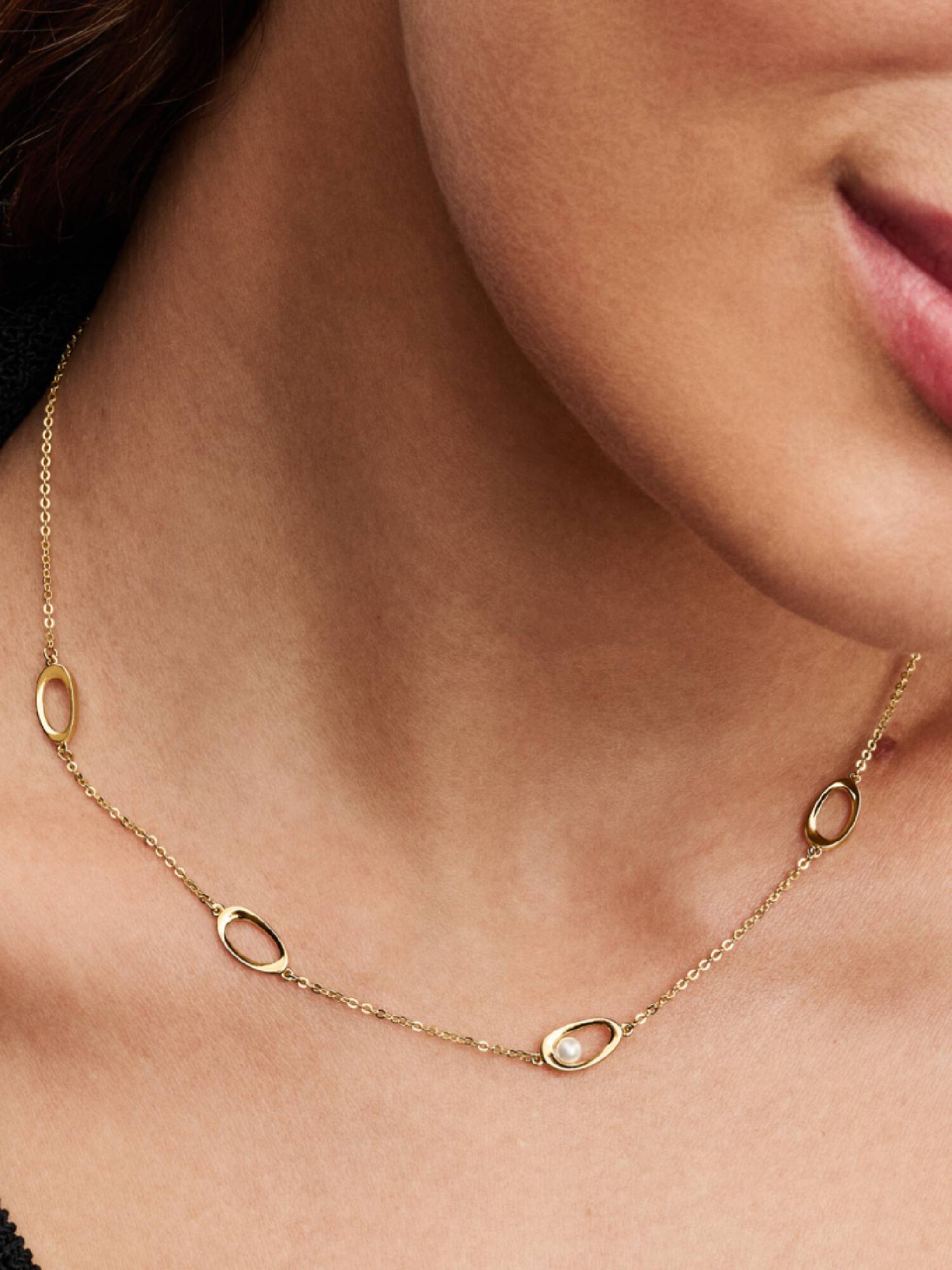 Collana Ovali Linea Sinuosa e Perla D'Acqua Dolce Coltivata
