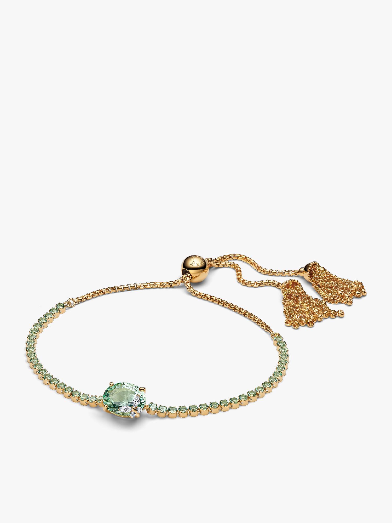 Bridgerton, Bracciale Tennis regolabile con Cristalli Verdi e Farfalla