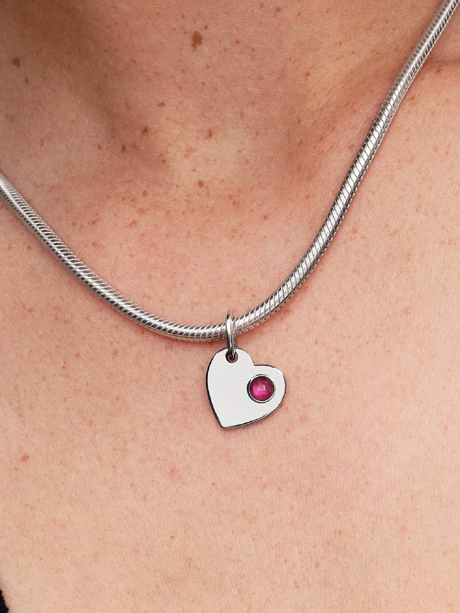 Charm Pendente Cuore con Pietra Rossa Luglio da incidere