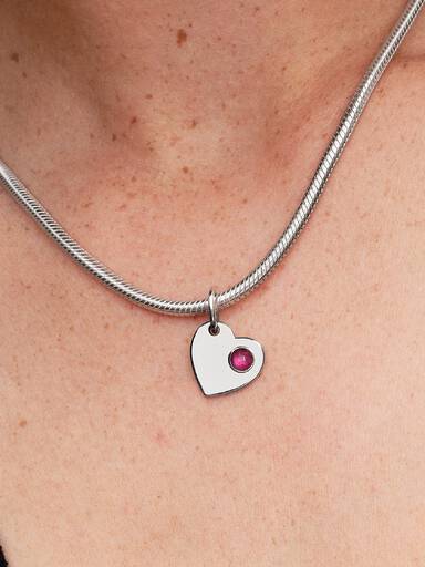 Charm Pendente Cuore con Pietra Rossa Luglio da incidere