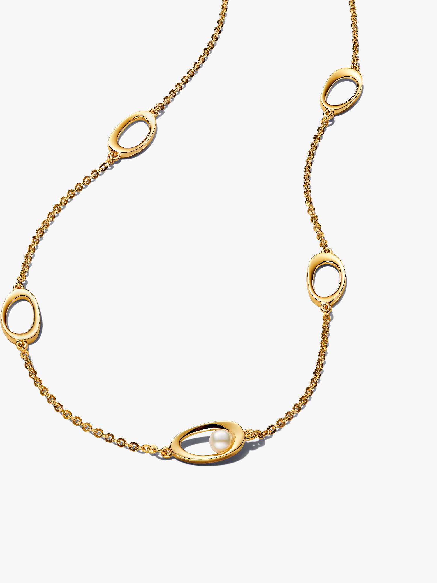 Collana Ovali Linea Sinuosa e Perla D'Acqua Dolce Coltivata