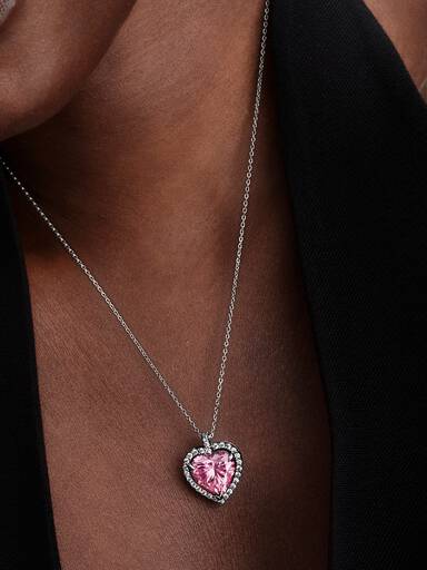 Collana Cuore in Rilievo Rosa Grande