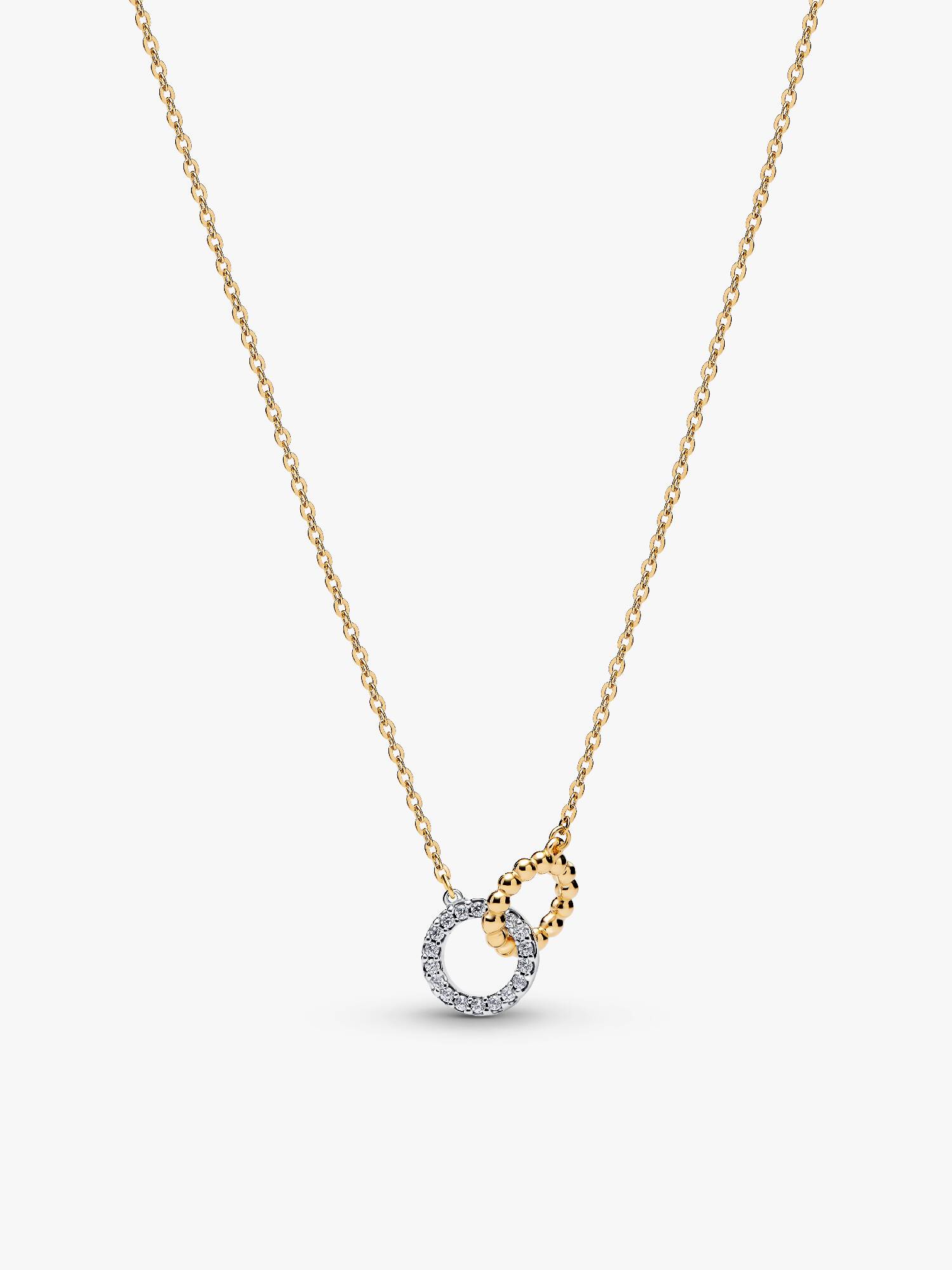 Collana Cerchi Intrecciati Sfere e Pavé