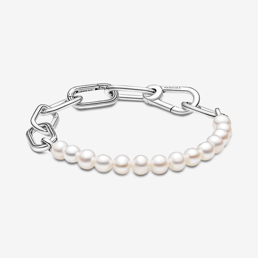 Bracciale maglia link con perle coltivate d’acqua dolce trattate Pandora ME image number 0